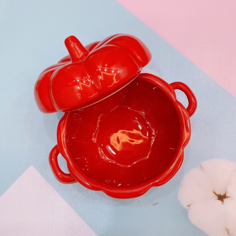 Bát sứ ăn dặm bí ngô 150ml có nắp cho bé, có rất nhiều màu cho các mẹ lựa chọn
