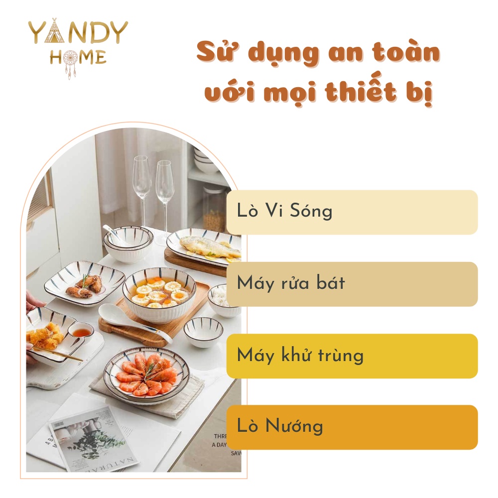 Bộ Bát Đĩa Sứ YANDY HOME BB01 Chén Dĩa Tô Gốm Sứ Vân Ramen Cao Cấp Men Đẹp