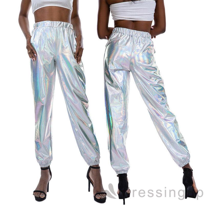 Quần Jogger Lưng Cao Thiết Kế Màu Sáng Bóng Cho Phái Nữ