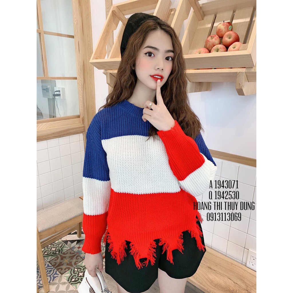 ÁO LEN RÁCH LAI PHỐI 3 MÀU CÁ TÍNH CHO MÙA ĐÔNG CỰC XINH