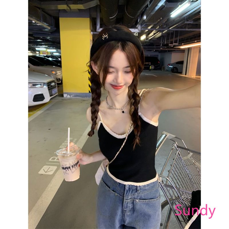 Set Áo Thun Tay Dài Phối Áo Hai Dây Thời Trang Mùa Thu Xinh Xắn Cho Bé Gái