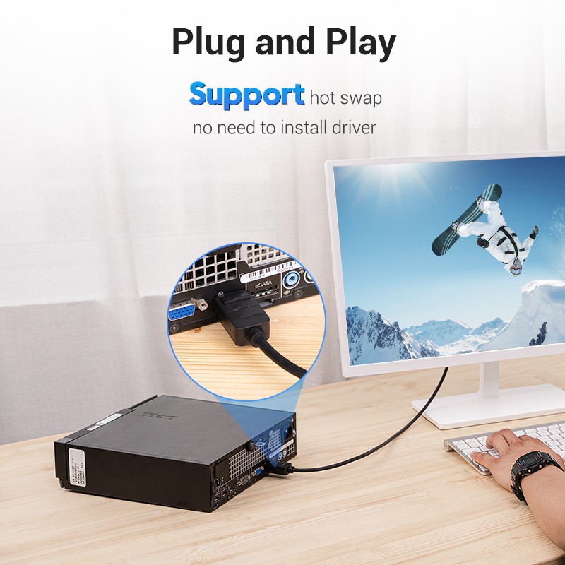 Dây cáp VENTION chuyển đổi từ DisplayPort sang DVI cho màn hình máy chiếu HDTV