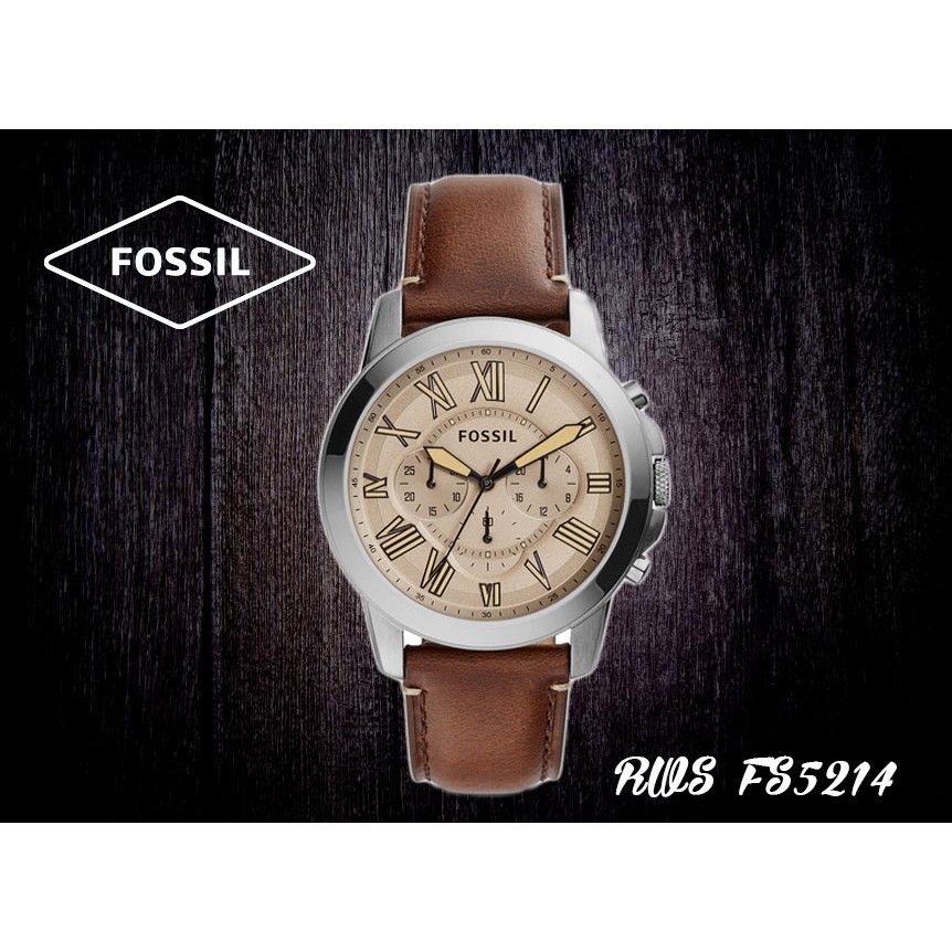 (Fossil) Đồng hồ nam cao cấp dây da Fossil FS5214 số la mã, mặt tròn 44mm viên kim loại