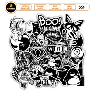 Set Sticker Black White Dán Mũ Bảo Hiểm - Nhãn Dán Sticker Chống Nước Cắt Sẵn Từng Hình