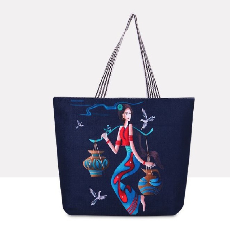 IELGY Túi Mua Sắm Đeo Vai Vải Lanh Cỡ Lớn In Họa Tiết Dân Tộc Độc Đáo Thời Trang