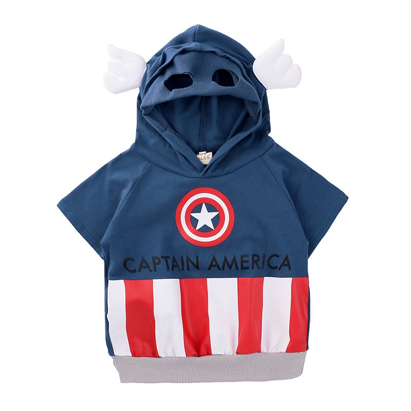 Áo hoodie MANVIN BABY tay ngắn in họa tiết siêu anh hùng hoạt hình cá tính dành cho bé trai