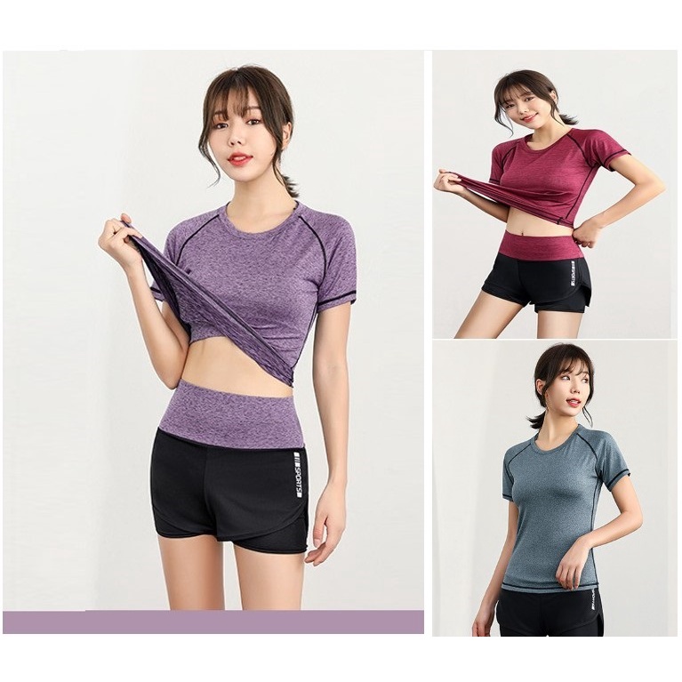 Bộ Đồ Tập GYM YOGA Nữ 2 Món 💖 𝑭𝑹𝑬𝑬𝑺𝑯𝑰𝑷 💖 Set Quần Áo Thể Thao Chuyên Tập GYM Nữ Áo Thun Quần Đùi 2 Lớp Wii026