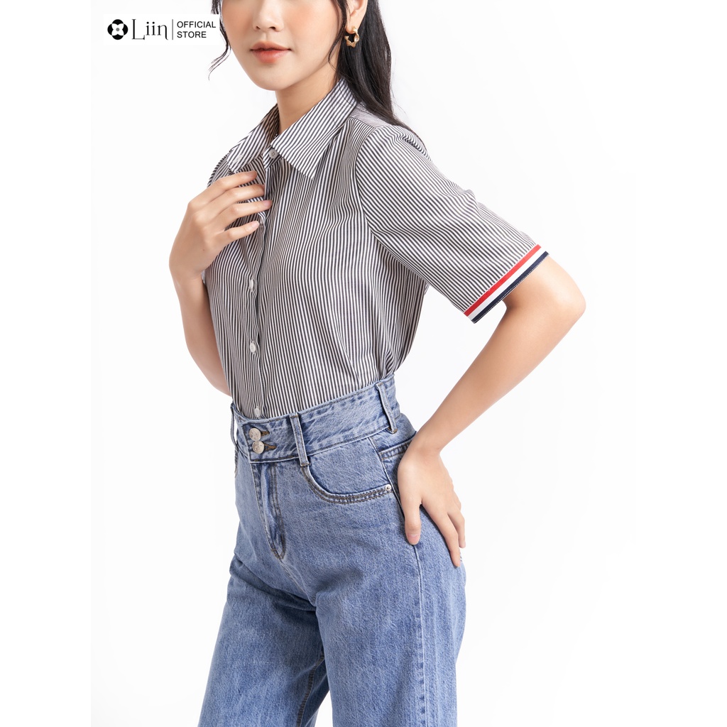 Áo sơ mi thô cộc tay linbi họa tiết kẻ mix viền kiểu dáng năng động, trẻ trung liin clothing SM3986