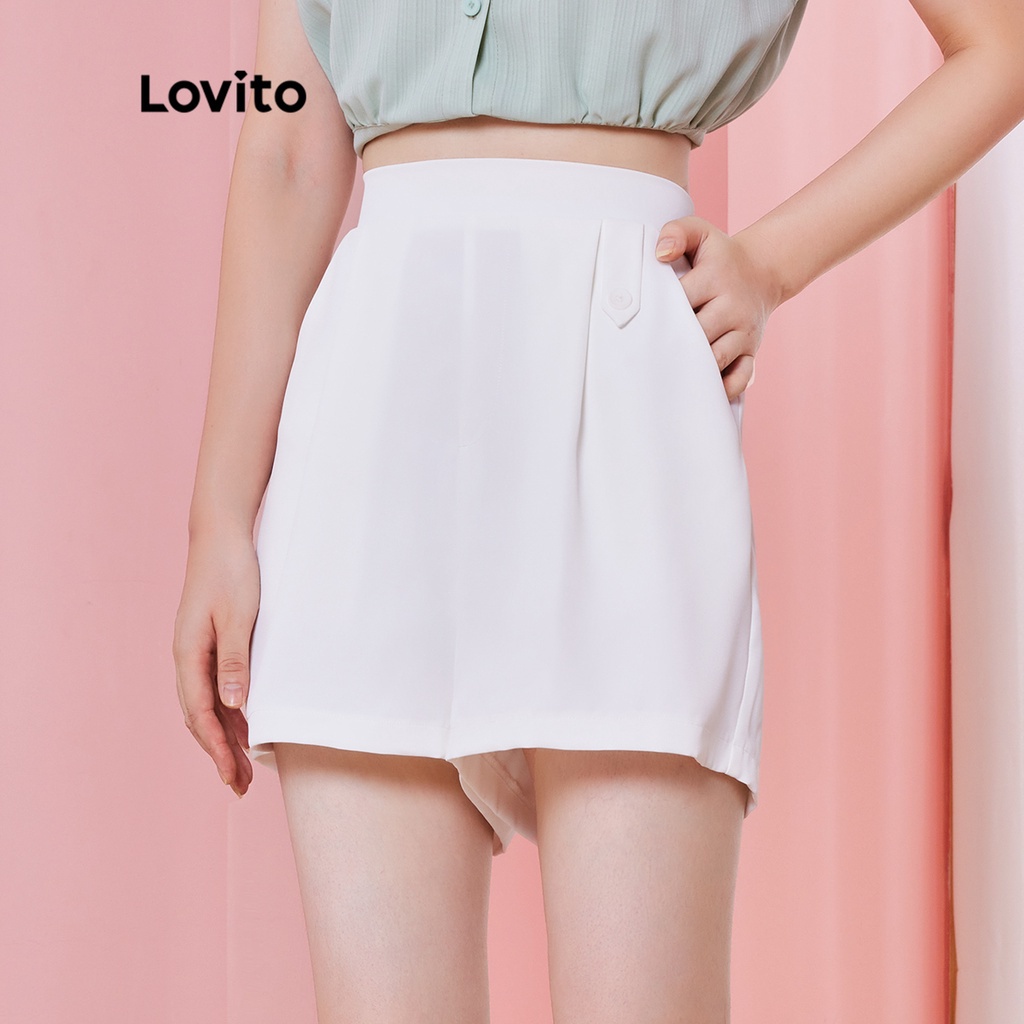 Quần short (Lovito Exclusive) DOPAMINE GIRLS Túi trơn Preppy L28AEO41 (Trắng)