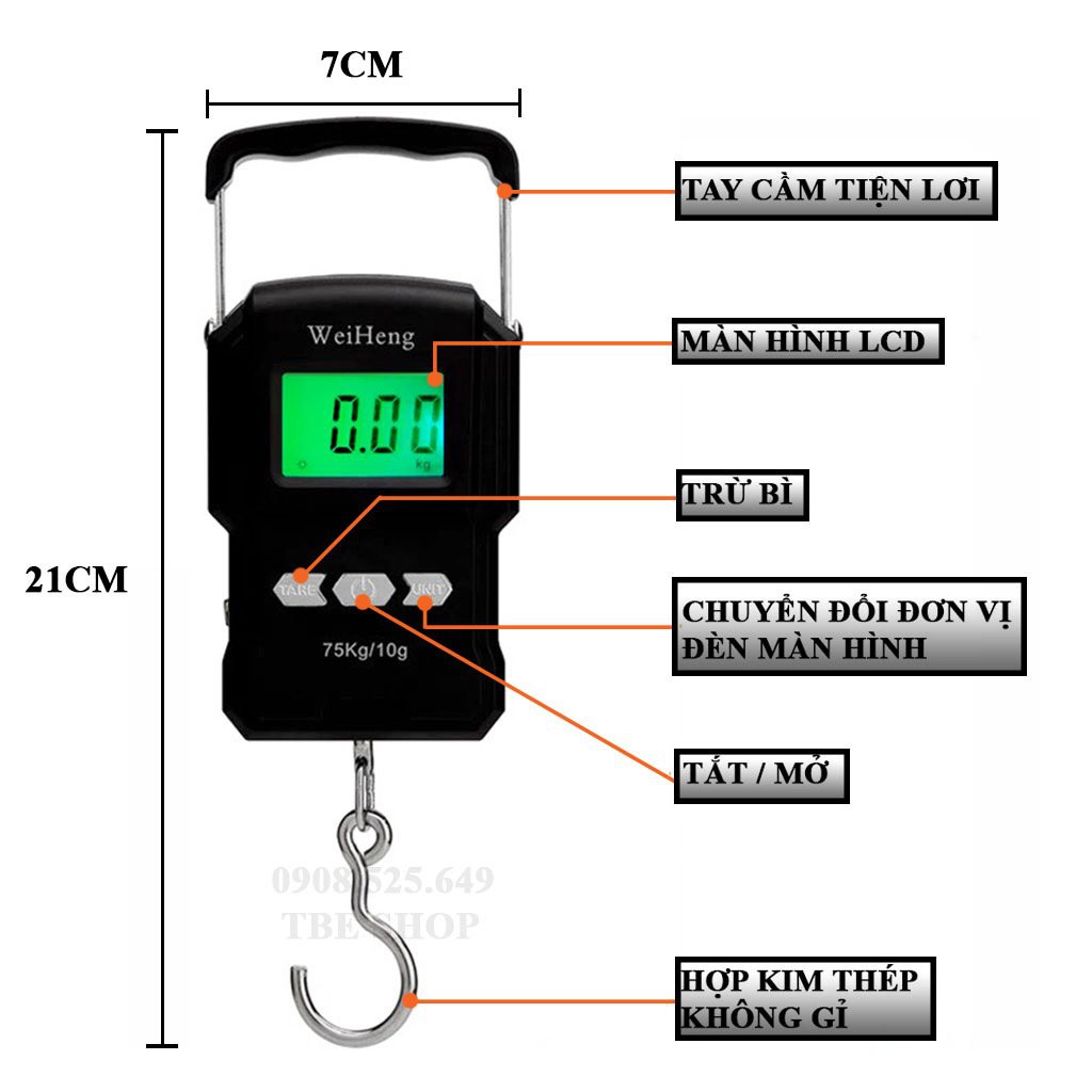 Cân Điện Tử Cầm Tay 75kg WH A22 Có Thước Đo 1m ( Bảo hành 1 năm ) TBE Shop