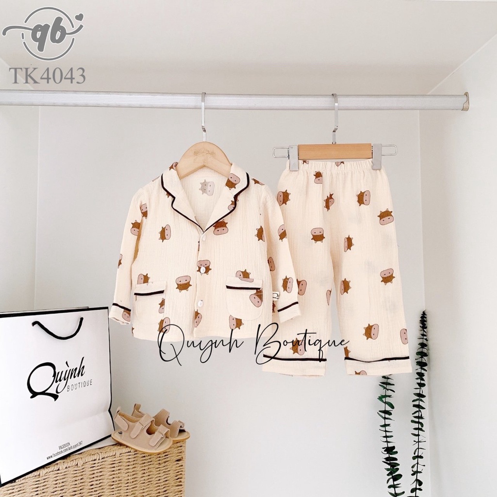 Quần áo trẻ em Quỳnh Boutique Set bộ pijama gấu rời dài tay cho bé