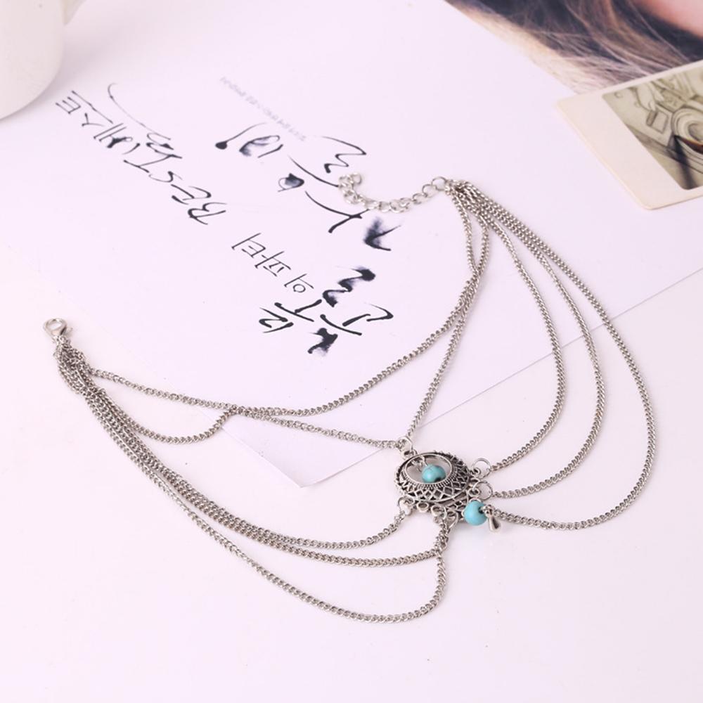 WATTLE Lắc Chân Dây Xích Mỏng Nhiều Lớp Đính Ngọc Lam Phong Cách Bohemia Mới