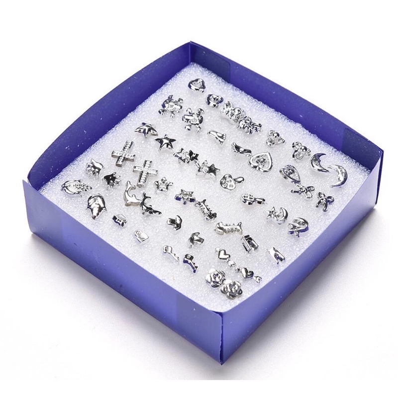 24 đôi khuyên tai hoa tai mạ bạc bằng nhựa hình thánh giá /trái tim /hình hoa/ ngộ nghĩnh