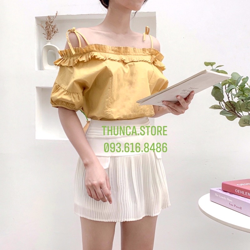 Áo trễ vai nhún tiểu thư sang chảnh