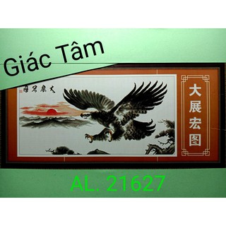Tranh thêu chim đại bàng núi cây chữ - 92x46cm - al.21627 al21627 - chim ưng - tranh thêu chữ thập đã thêu