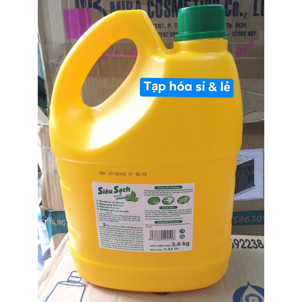 Nước Rửa Chén Lix Siêu Sạch Hương trà xanh/ Chanh Can 3,6kg