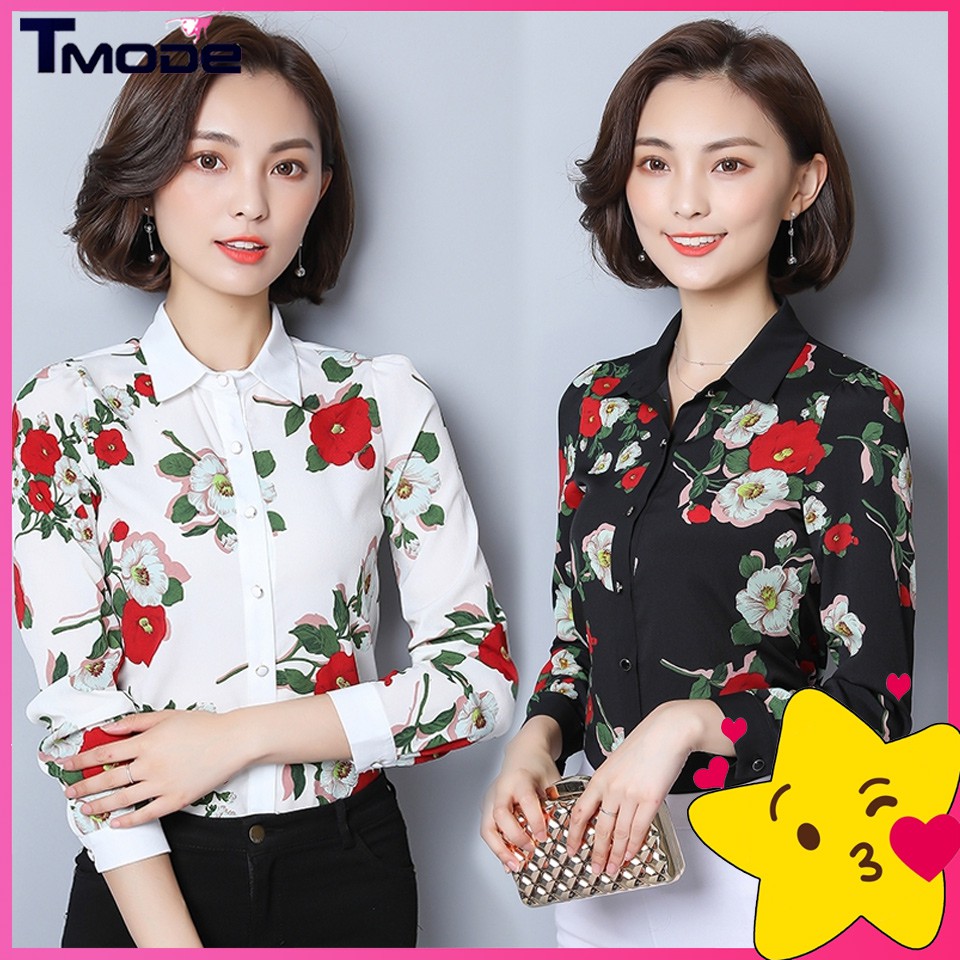 Áo Sơ Mi Hàn Quốc 2020 Hoa Rosa Thanh Lịch