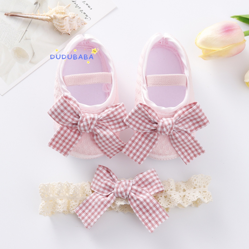 Giày Công Chúa Chống Trượt + Băng Đô Nơ Thời Trang Cho Bé Gái