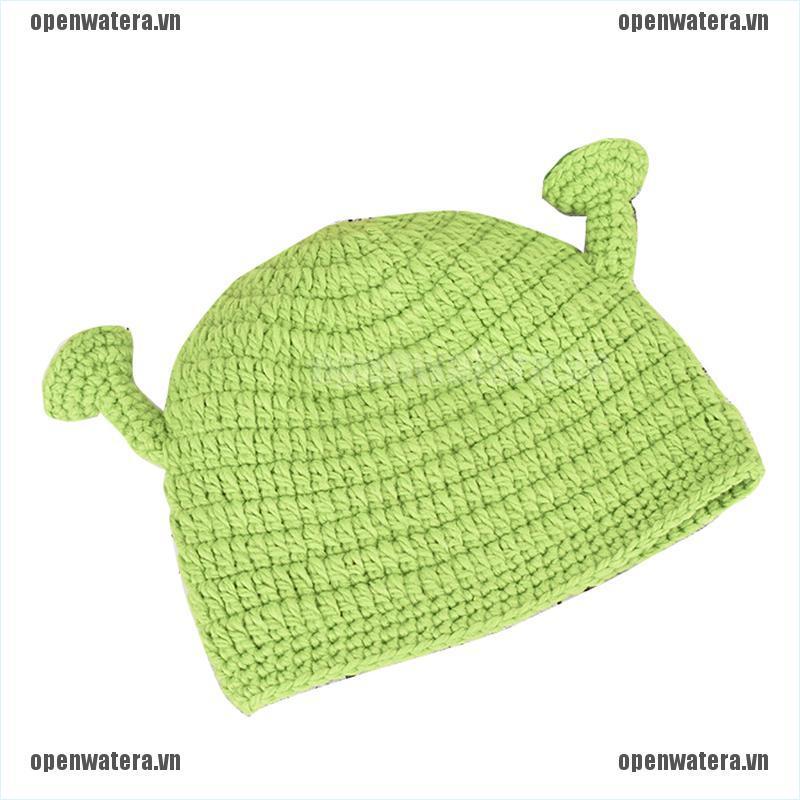 Mũ Len Mùa Đông Unisex Hình Quái Vật Shrek Màu Xanh Lá Vui Nhộn