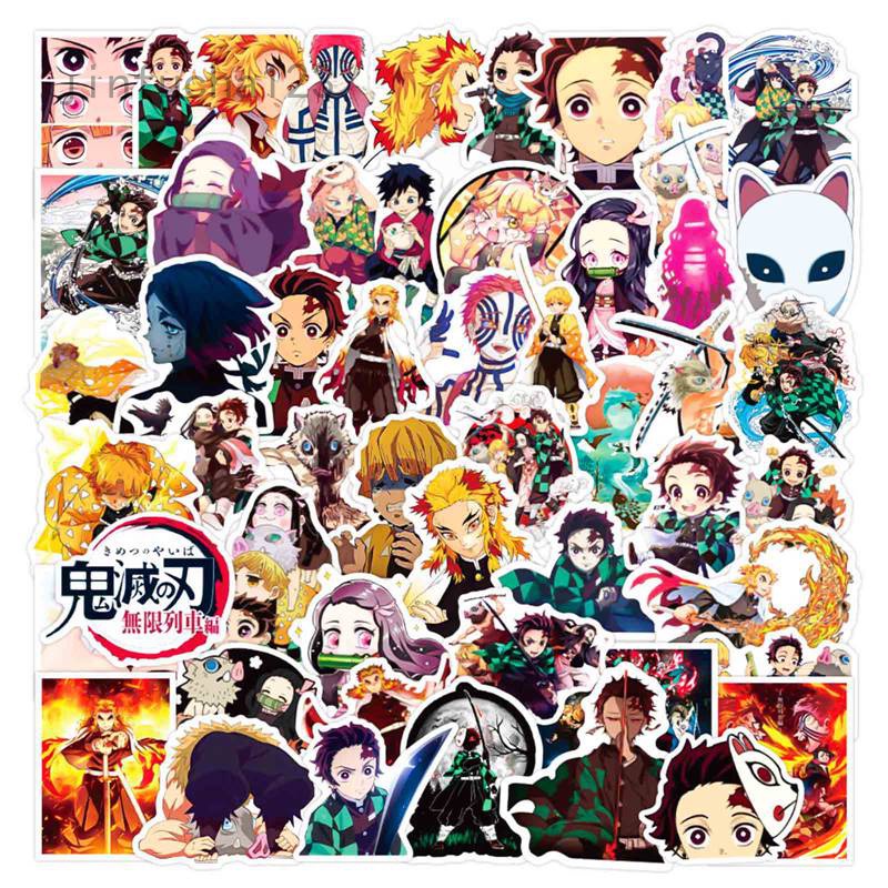 Bộ 50 Miếng Dán Trang Trí Sổ Tay Hình Anime Demon Slayer Kimetsu No Yaiba