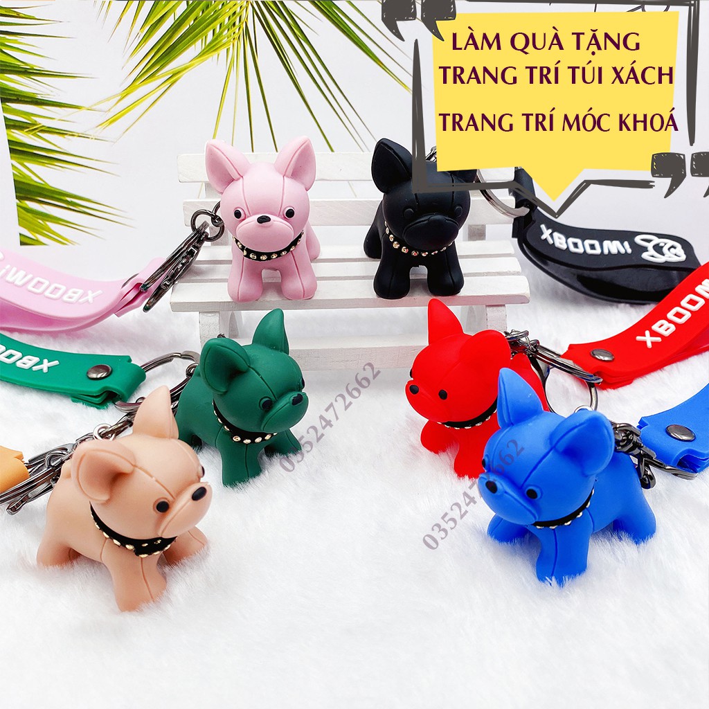 Móc khóa hình chú chó bulldog dễ thương, móc chìa khoá keychain cún dog nhiều màu dễ thương