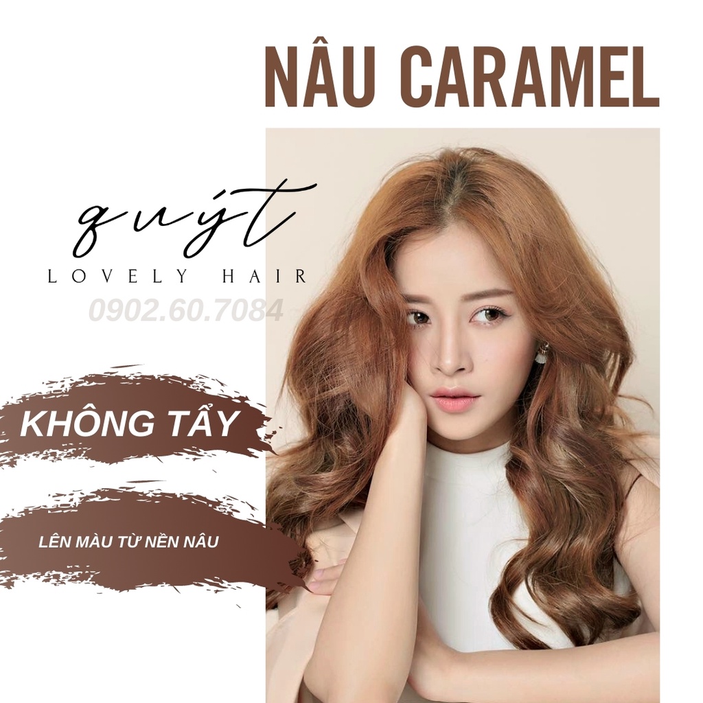 Thuốc Nhuộm Tóc Tại Nhà Nâu Caramel nhuộm từ nền nâu- Không Tẩy- TẶNG OXY