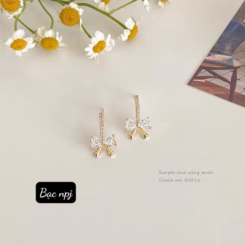 Bông tai nơ BNP tiểu thư cách điệu xinh xắn,Bạc ta