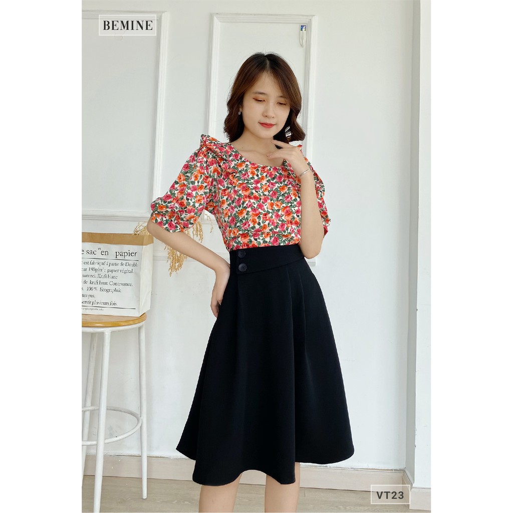 Chân váy công sở nữ xòe xếp ly BEMINE VT23DEN | BigBuy360 - bigbuy360.vn