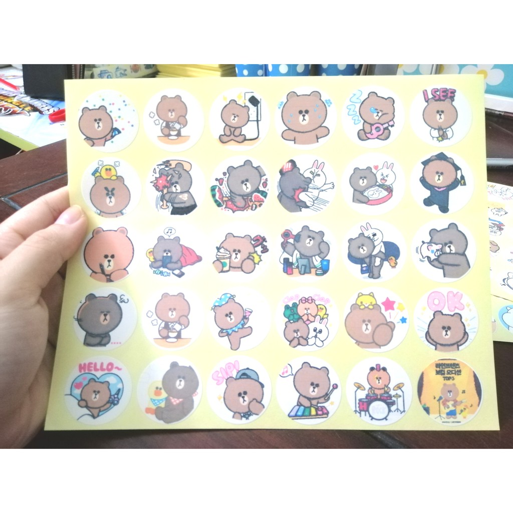 30 hình dán stickers gấu Brown