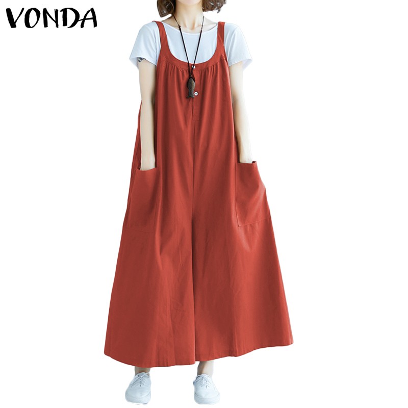 Jumpsuit Hai Dây VONDA Ống Rộng Màu Trơn Cho Nữ