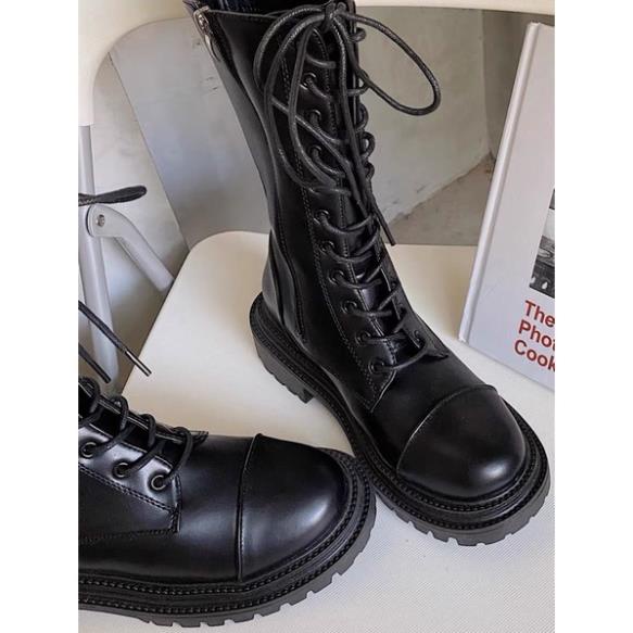 Giày Bốt Boot Da Cổ Thấp Nữ Cổ Ngắn Da Lì Trơn Gót Vuông Cao Thời Trang Hàn Quốc (order) G004 MSa