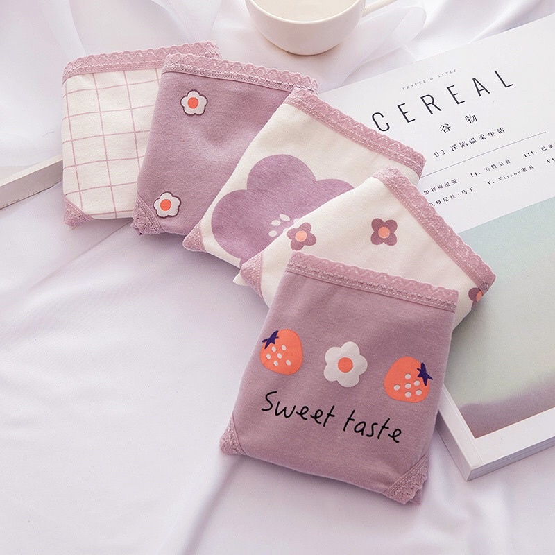 Set 3 Quần Lót Cotton Nâng Mông Thông Hơi Co Dãn 4 Chiều Hoạ Tiết Dễ Thương JAENIA