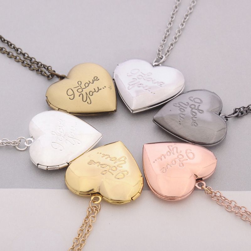 Customized Heart-Shape I Love You Engraved Locket Necklace DIY Photo Box Jewelry