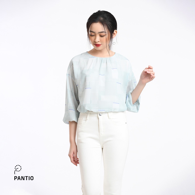 ÁO SƠ MI Nữ cổ tròn tay lỡ cách điệu kèm hoạ tiết FAS52506- PANTIO