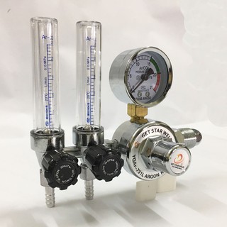 Đồng hồ khí argon ren ngoài 2 vòi ra