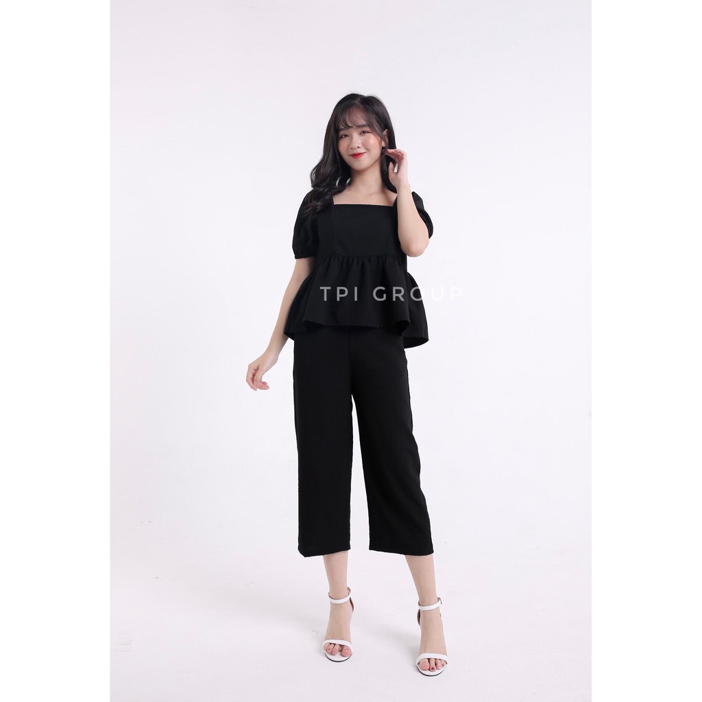 Set bộ đũi áo cổ vuông quần suông lửng cao cấp | BigBuy360 - bigbuy360.vn
