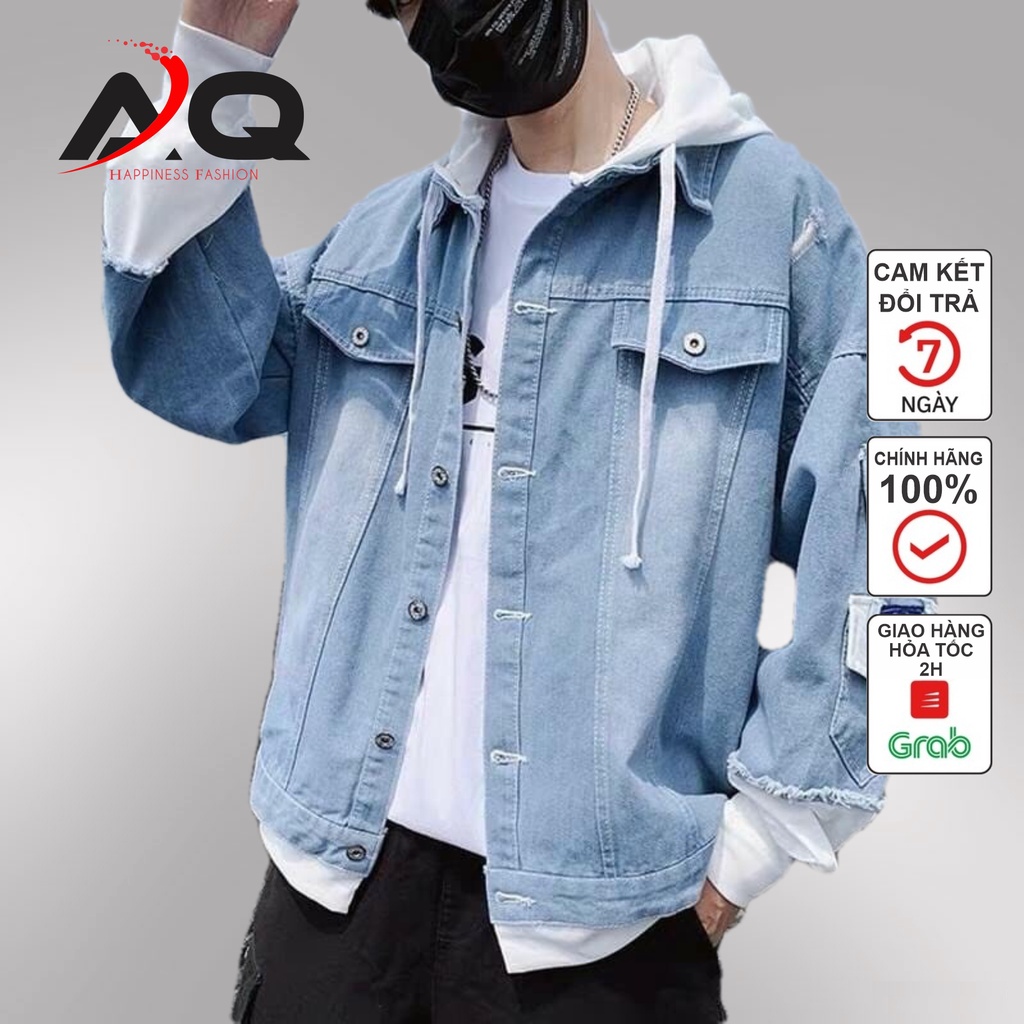 Áo khoác jean Nam Nữ Liền Mũ Cao Cấp Đẹp áo khoác bò Jeans Nam Nỉ Phối Liền Mũ chống nắng Unisex -QSTORE