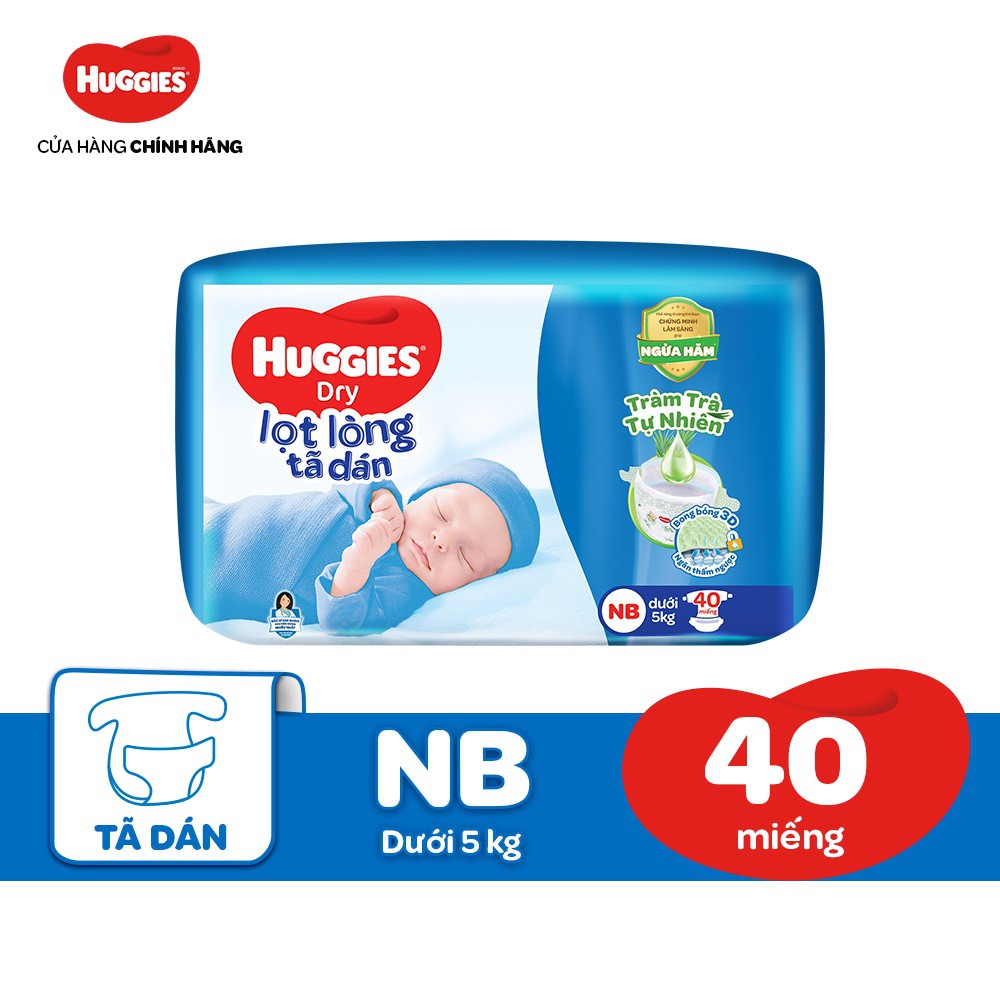 Tã dán sơ sinh Huggies Tràm Trà Tự Nhiên Dry NB40