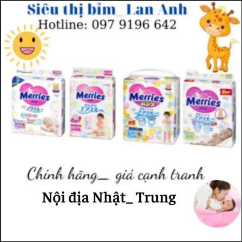 (Cộng Miếng_TC)Tã Dán/Quần Bỉm Merries Nội Địa Nhật(CHÍNH HÃNG) NB96/S88/M68/L58