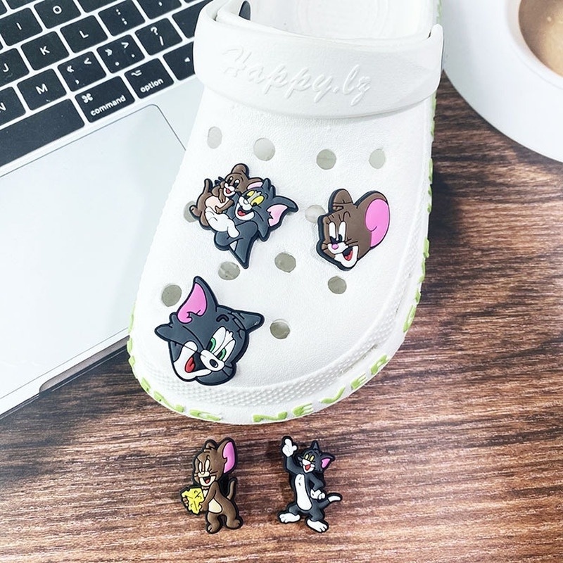 Khóa Kẹp Nhựa PVC Hình Mèo Và Hoa Trang Trí Giày Crocs