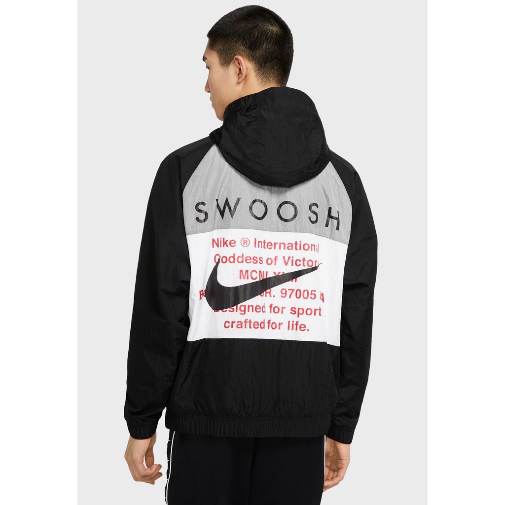 [CHÍNH_HÃNG] ÁO KHOÁC NIKE SWOOSH WOVEN HOODED TRACK JACKET - ĐEN PHỐI TRẮNG