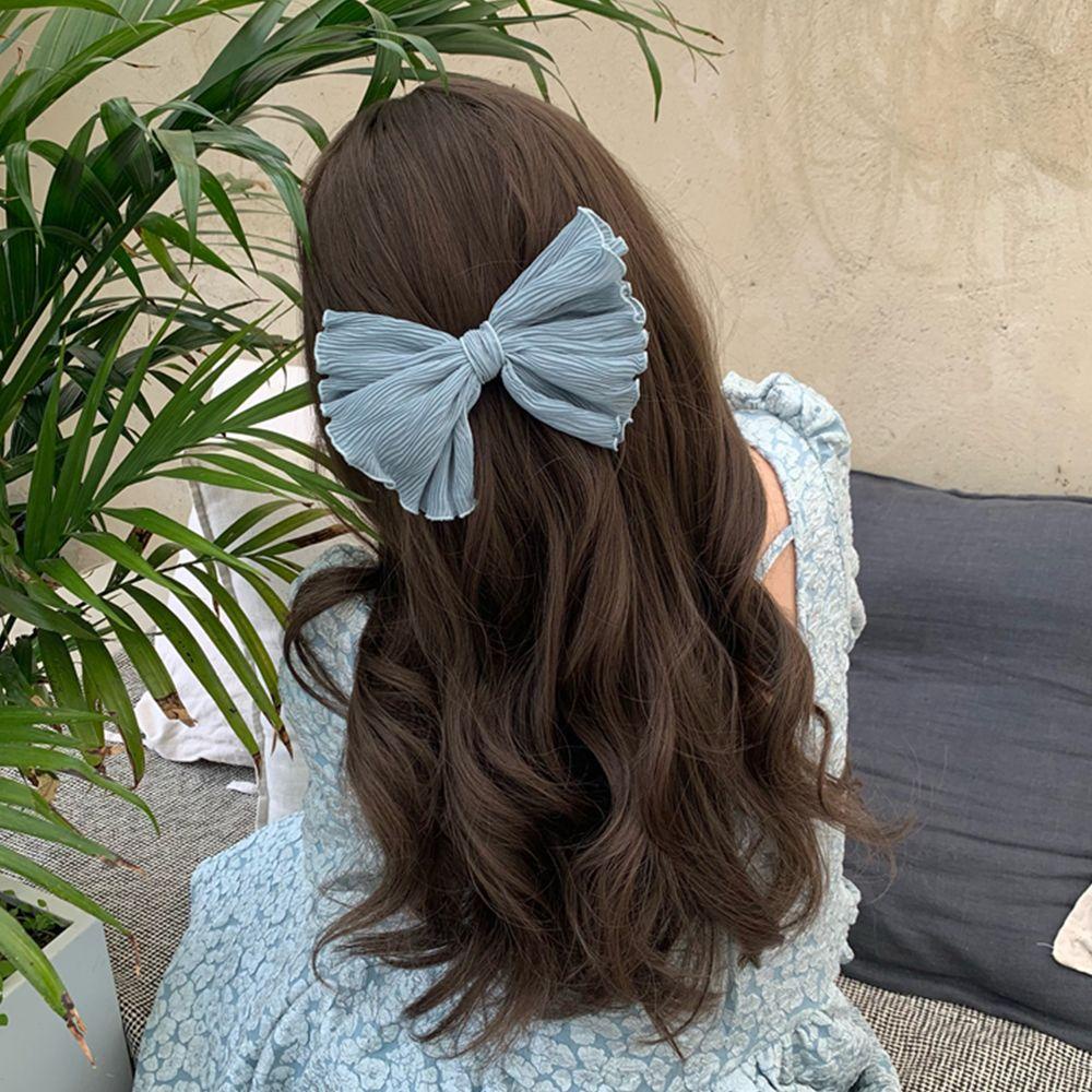 Kẹp Tóc Nơ Xếp Ly Màu Ngà Phong Cách Hàn Quốc Sang Trọng