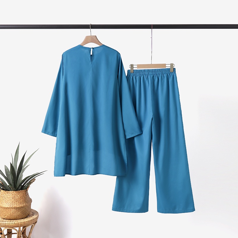 Zanzea Set Áo Thun Ngắn Tay Cổ Tròn + Quần Dài Ống Rộng Thời Trang Nữ