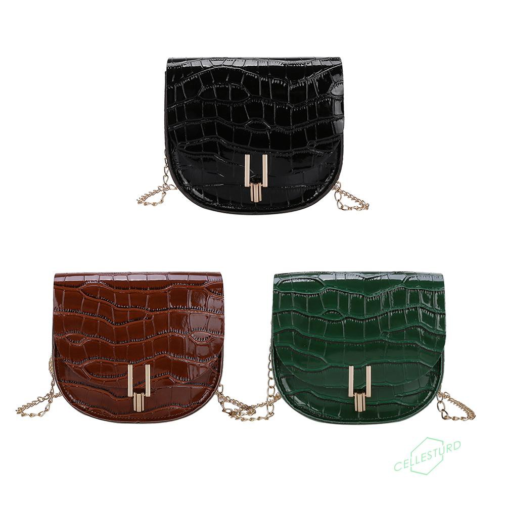 「CS」 Fashion Women Stone Pattern PU Crossbody Bag Casual Chain Mini Saddle Purse