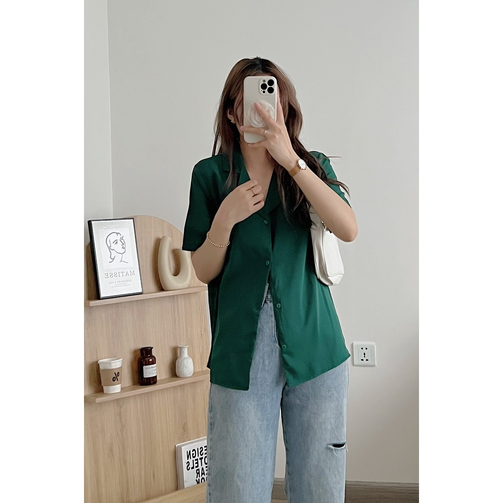 [SẴN/VIDEO] ÁO SƠ MI CỔ VEST BASIC SIÊU XINH LỤA HÀN