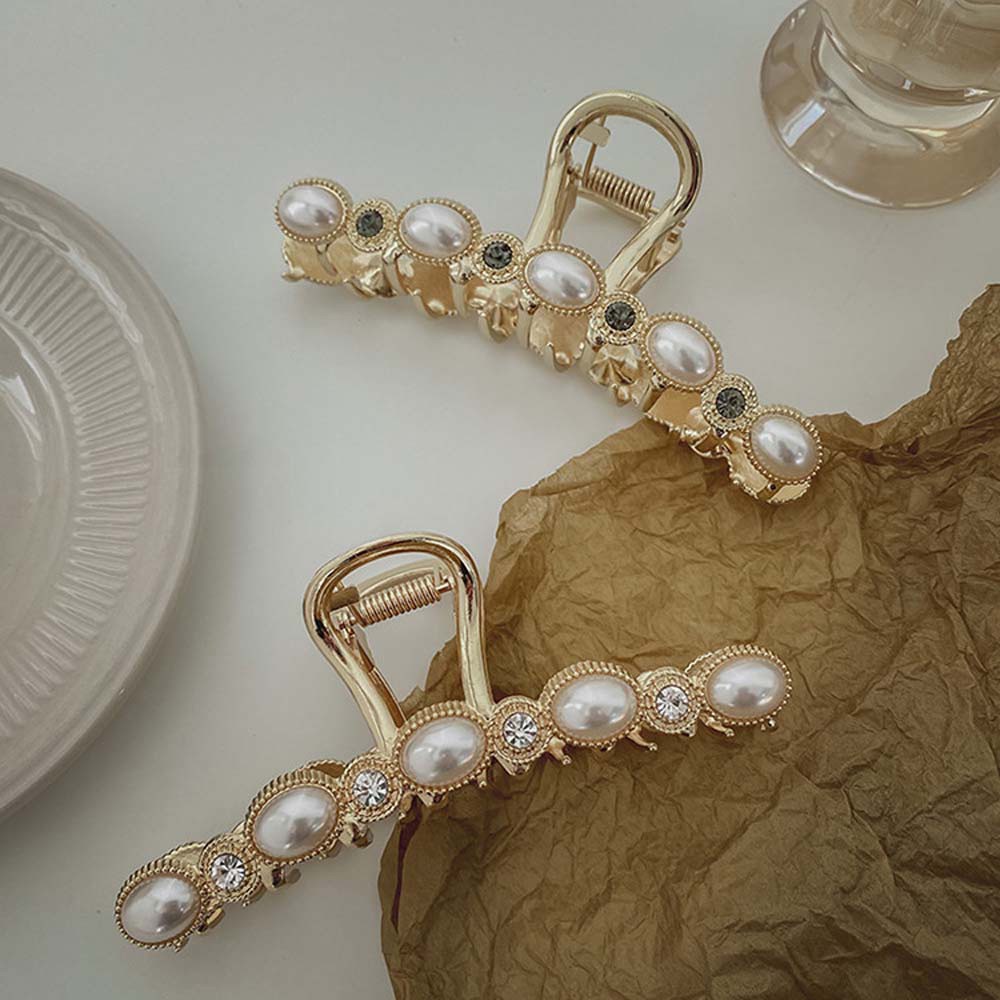 Kẹp Tóc Kim Loại Đính Ngọc Trai Đơn Giản Phong Cách Hàn Quốc