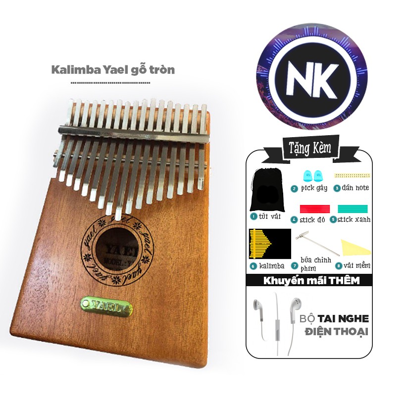Đàn Kalimba Yael 17 Phím Gỗ Tròn Tặng Kèm Tai Nghe Thời Trang - Hàng Có Sẵn