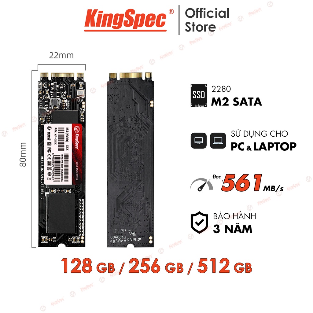 Ổ cứng SSD KingSpec M2 SATA 2280 , 128GB / 256GB / 512GB | NT Series - Hàng Chính Hãng