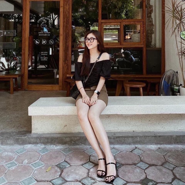 Set Áo Đũi Nhúm Và Chân Váy Kaki , Set Trễ Vai Nhúm Cao Cấp