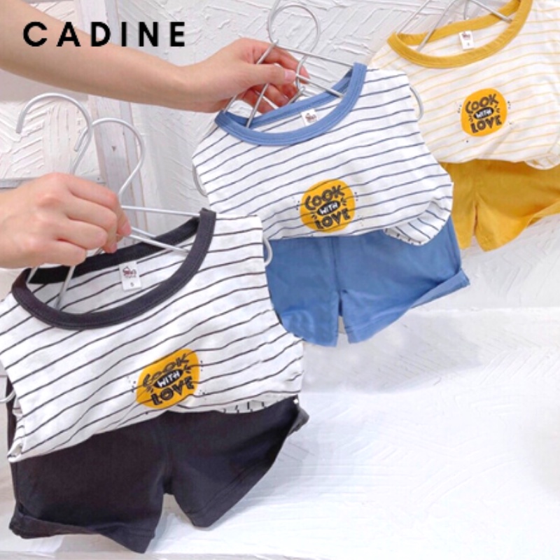 Bộ cho bébé trai chất cotton kẻ nagng in hình cute siêu xinh 8-18kg Cadine kids